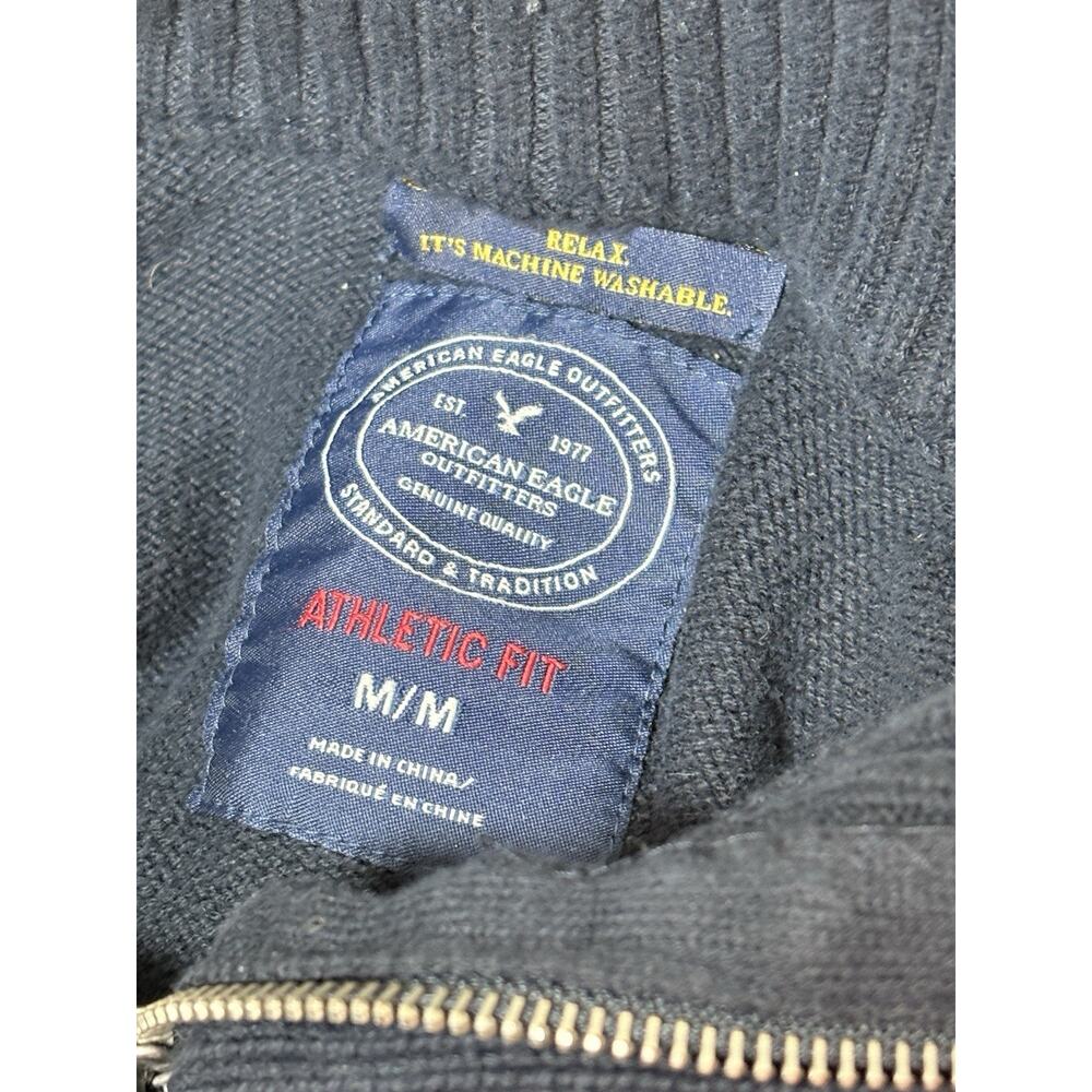American Eagle Mens 1/4 Quarter Zip Henley Button Navy Long Sleeve Sweater Sz M - Picture 3 of 5